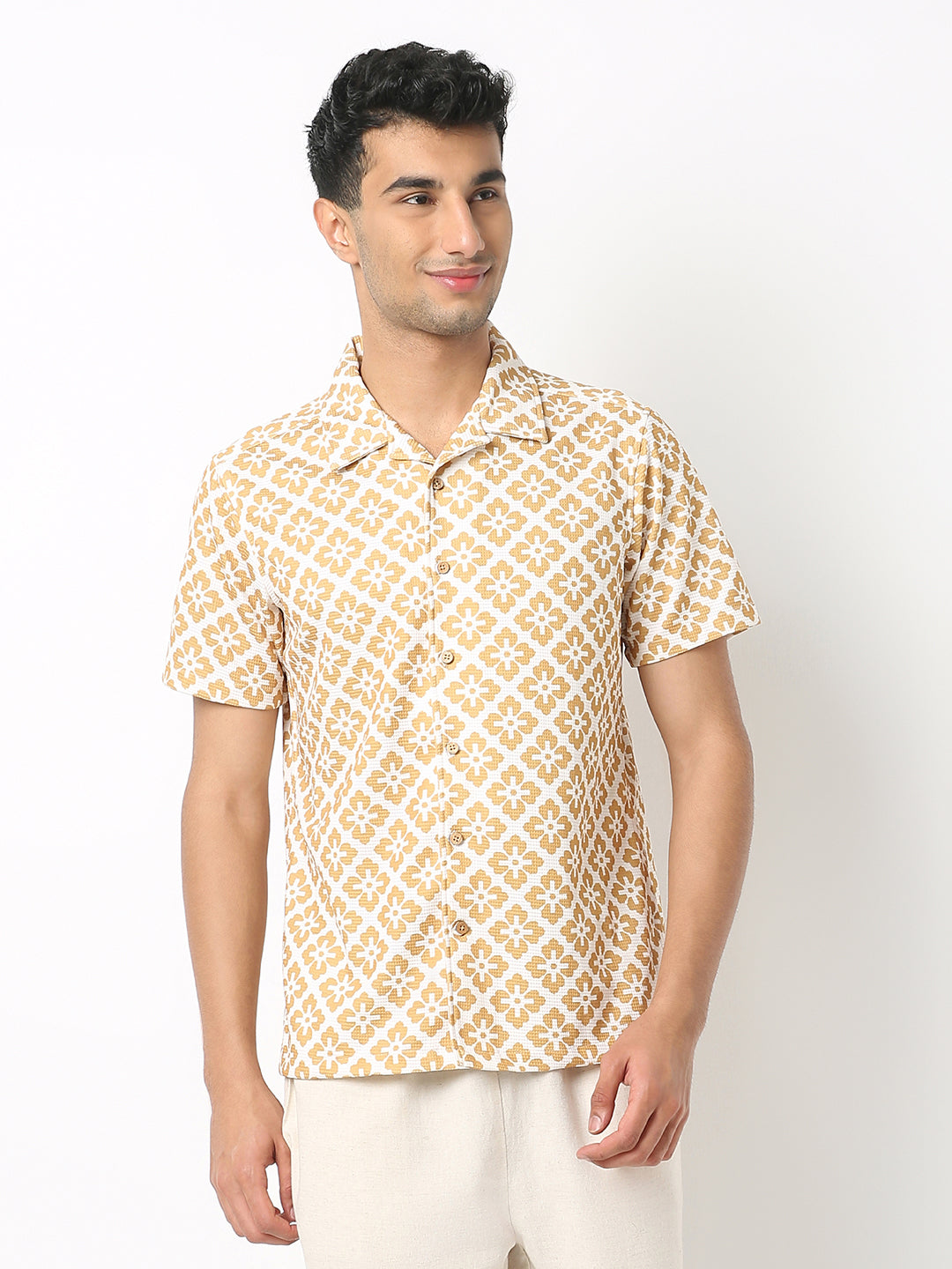 Relaxed Fit Digital Print Camp Collar Half Sleeve Shirt