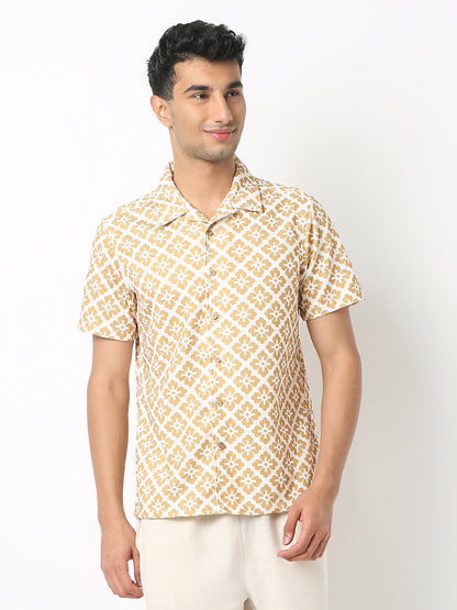 Relaxed Fit Digital Print Camp Collar Half Sleeve Shirt