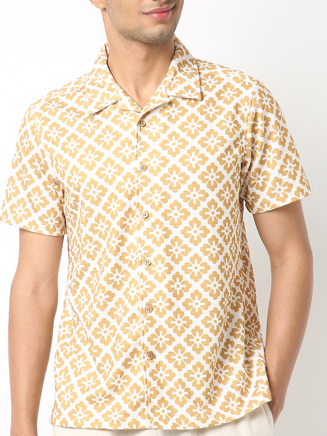 Relaxed Fit Digital Print Camp Collar Half Sleeve Shirt