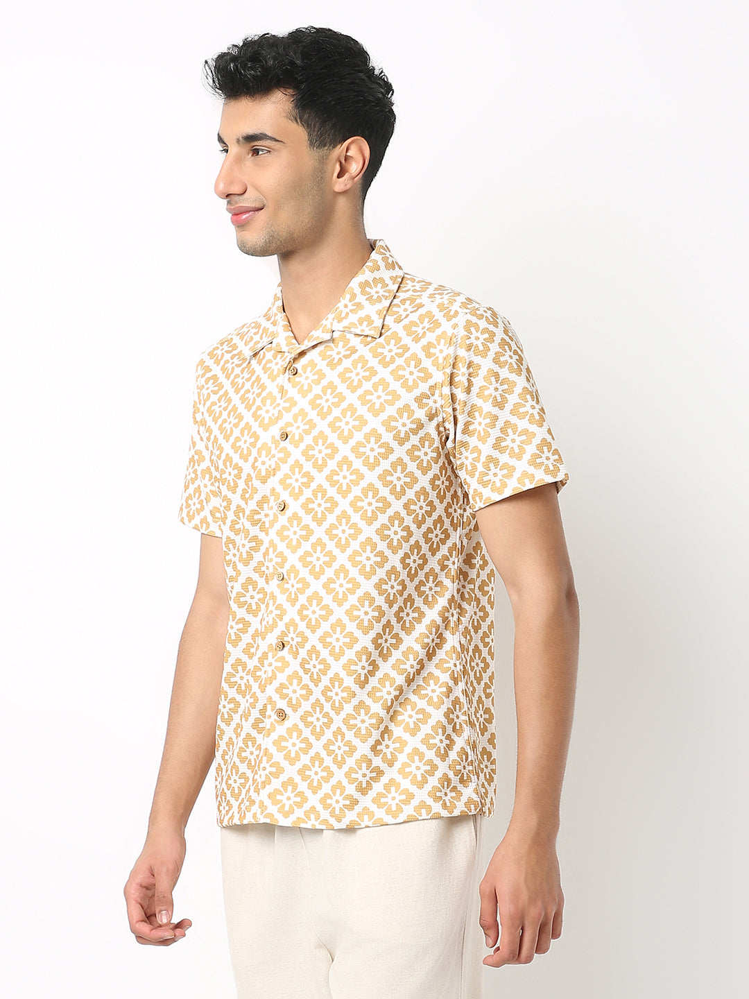 Relaxed Fit Digital Print Camp Collar Half Sleeve Shirt