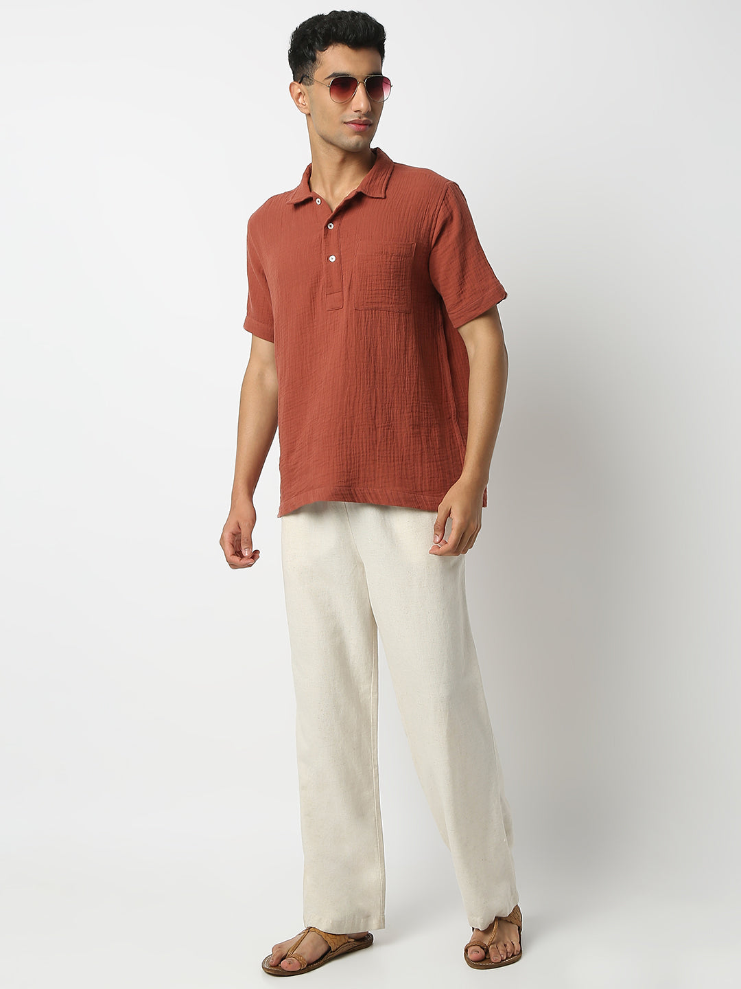 Relaxed Fit Solid Shirt Collar Half Sleeve Shirt