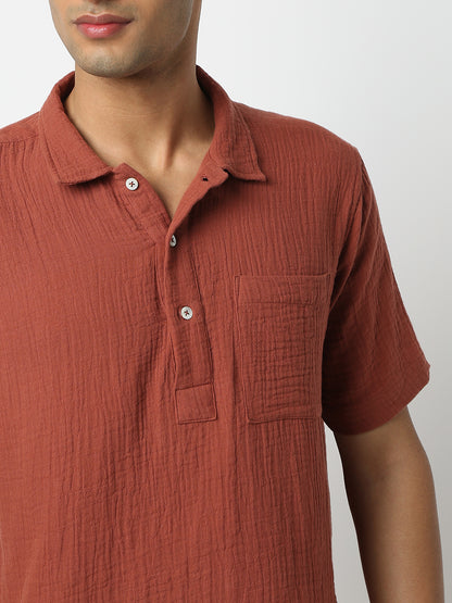 Relaxed Fit Solid Shirt Collar Half Sleeve Shirt