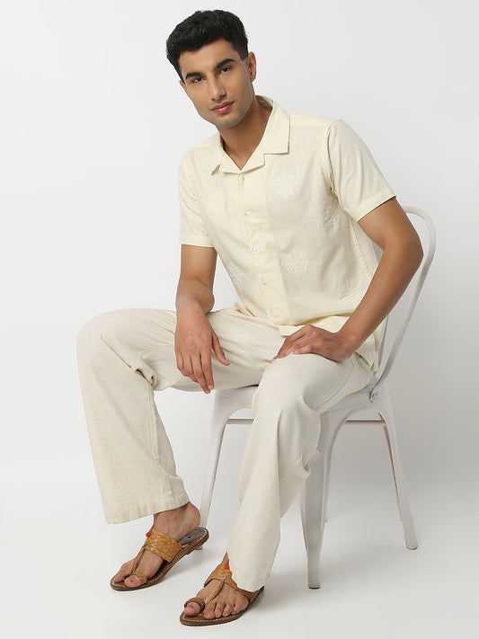 Relaxed Fit Embroidered Shirt Collar Half Sleeve Shirt