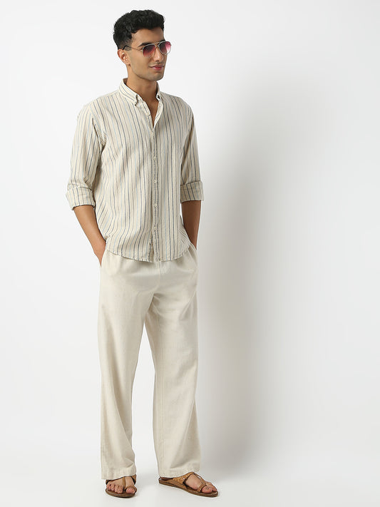 Relaxed Fit Striped Shirt Collar Full Sleeve Shirt