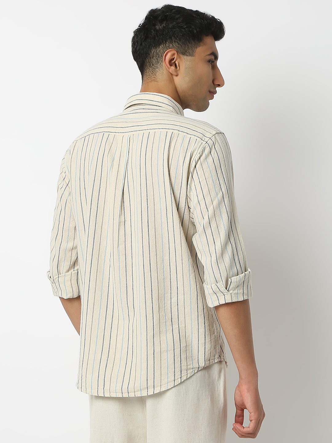 Relaxed Fit Striped Shirt Collar Full Sleeve Shirt