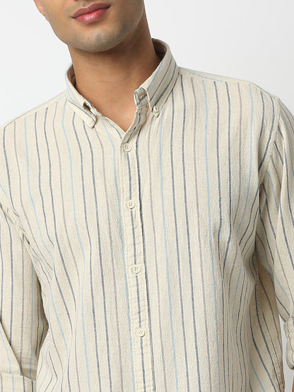 Relaxed Fit Striped Shirt Collar Full Sleeve Shirt