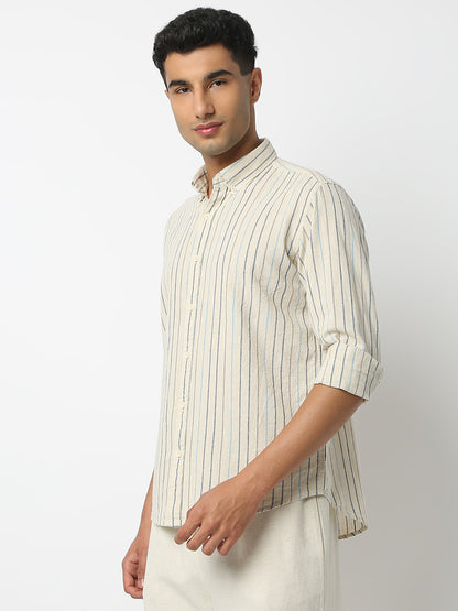 Relaxed Fit Striped Shirt Collar Full Sleeve Shirt