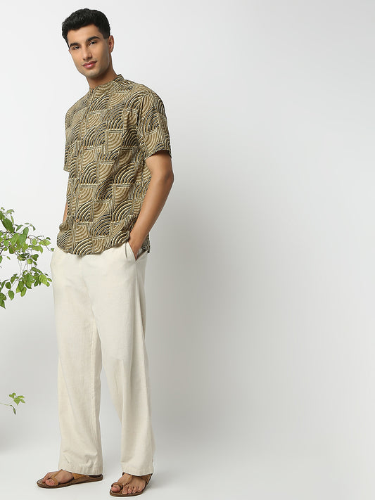 Relaxed Fit Printed Mandarin Collar Half Sleeve Shirt