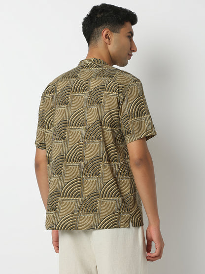 Relaxed Fit Printed Mandarin Collar Half Sleeve Shirt