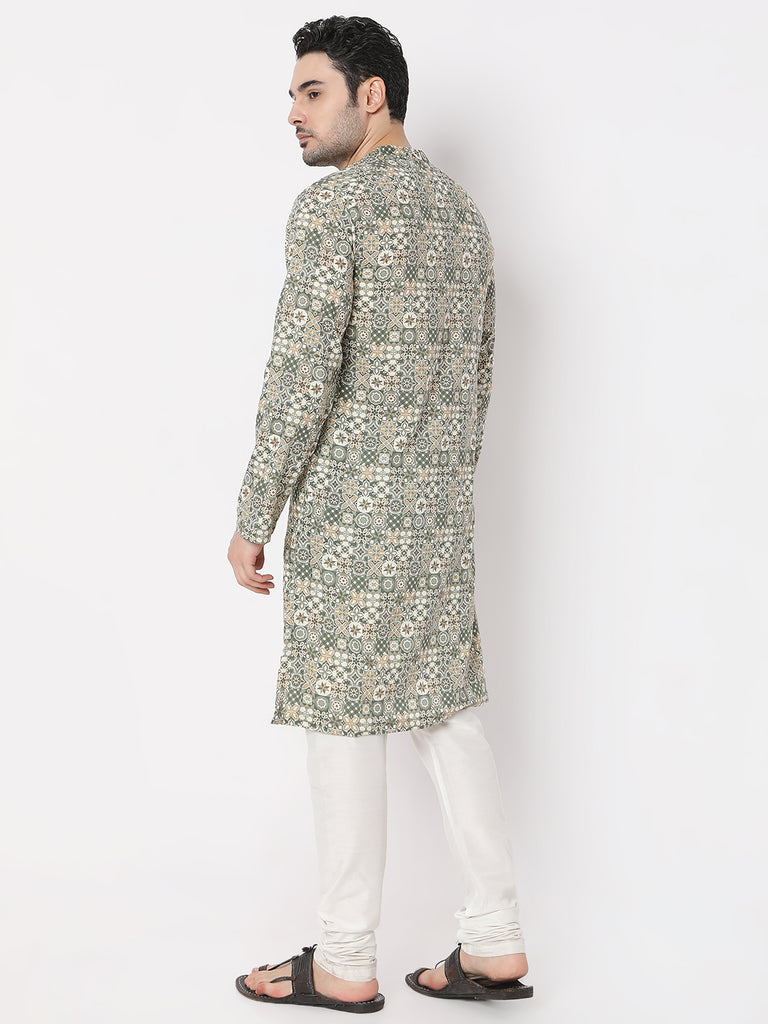 Regular Fit Digital Printed Schiffli with Linning Kurta