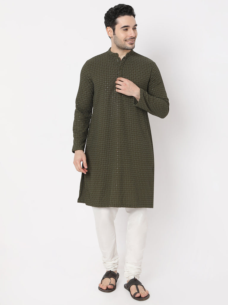 Regular Fit Embroidered Schiffli Kurta