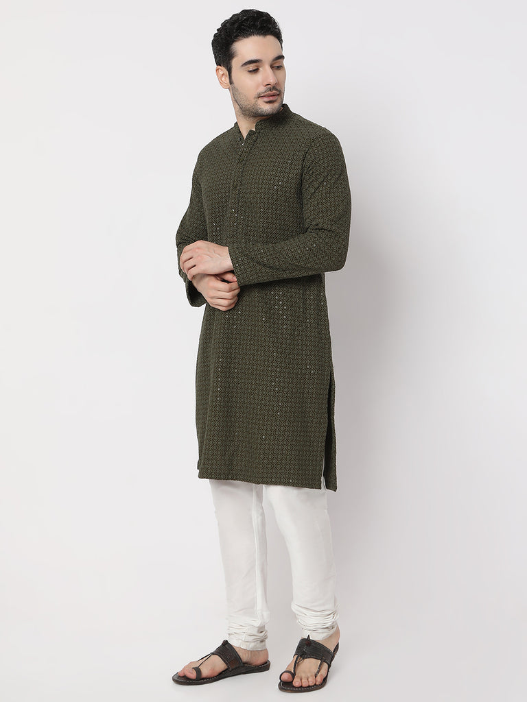 Regular Fit Embroidered Schiffli Kurta