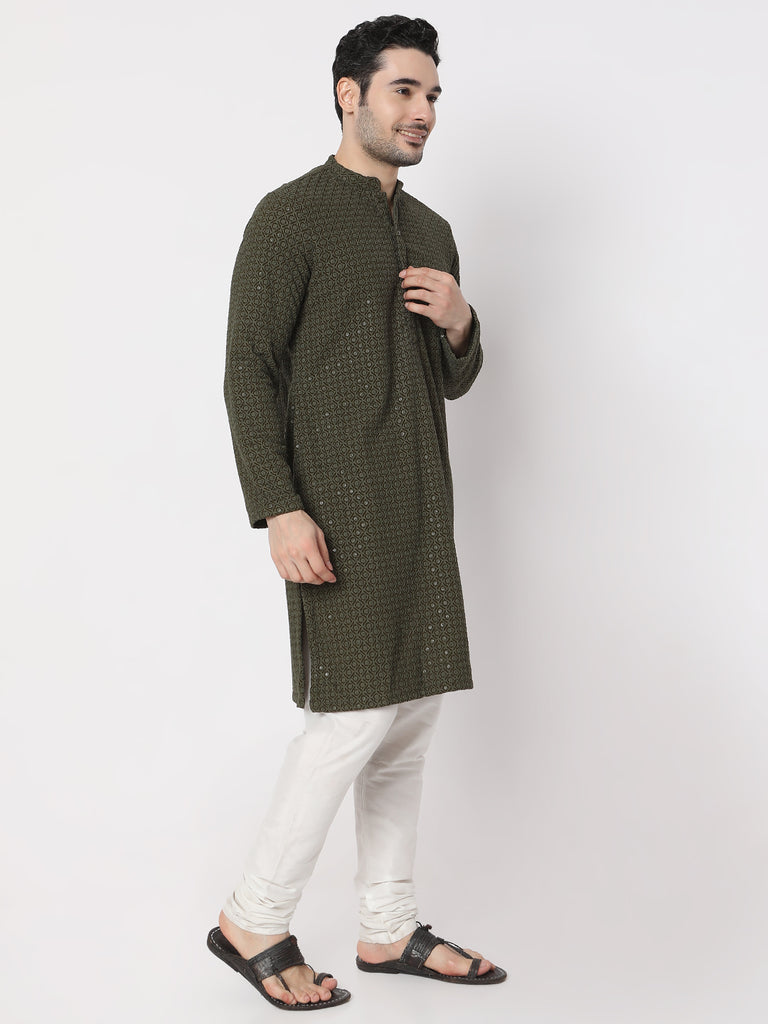 Regular Fit Embroidered Schiffli Kurta