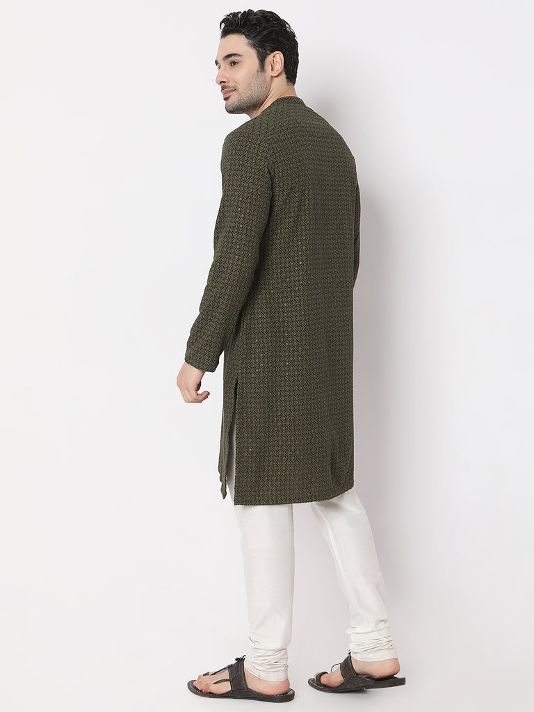 Regular Fit Embroidered Schiffli Kurta