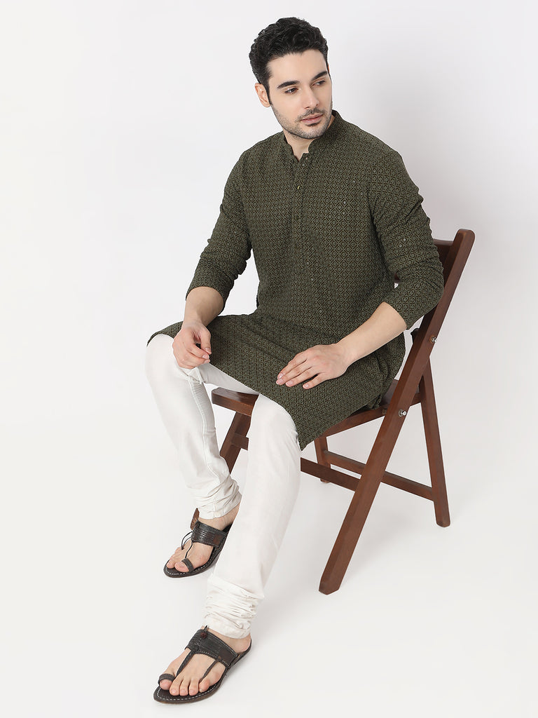 Regular Fit Embroidered Schiffli Kurta