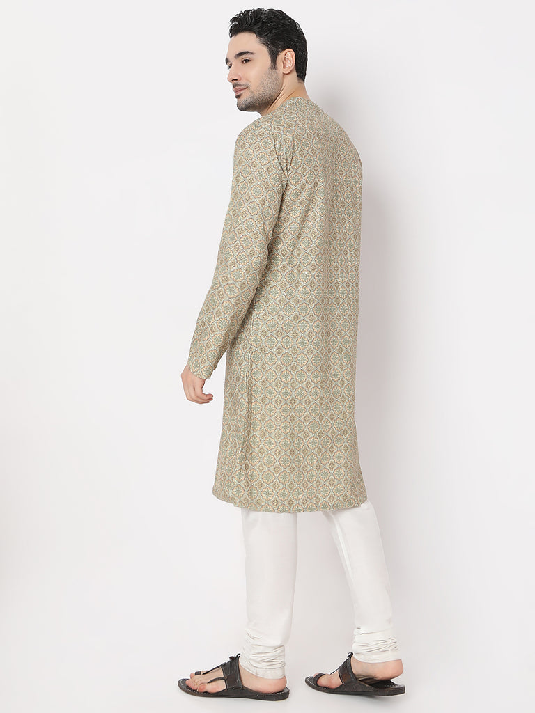 Regular Fit Digital Printed Schiffli Straight Kurta