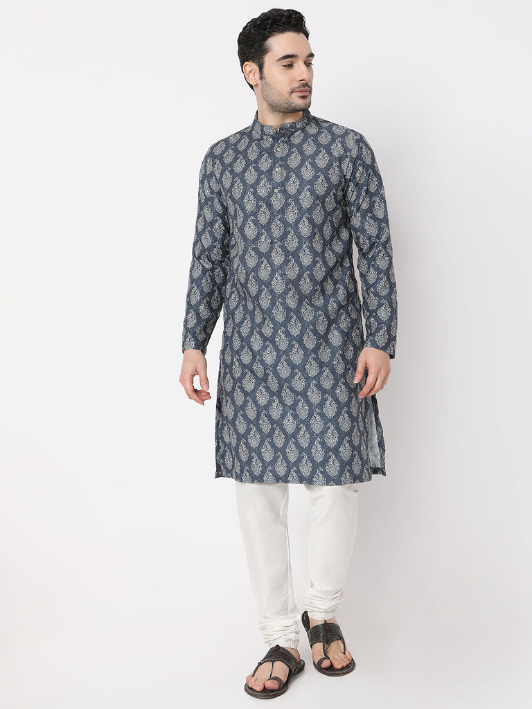 Regular Fit Jacquard All Over Digital Printed with Sequence Embroidery Kurta