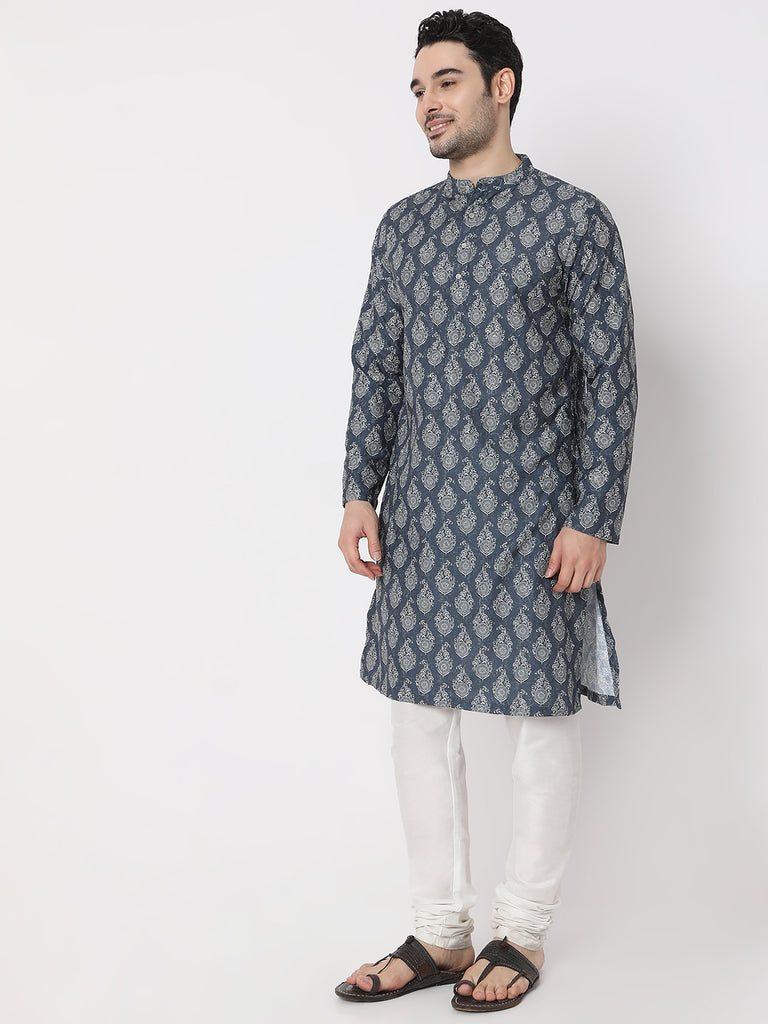 Regular Fit Jacquard All Over Digital Printed with Sequence Embroidery Kurta