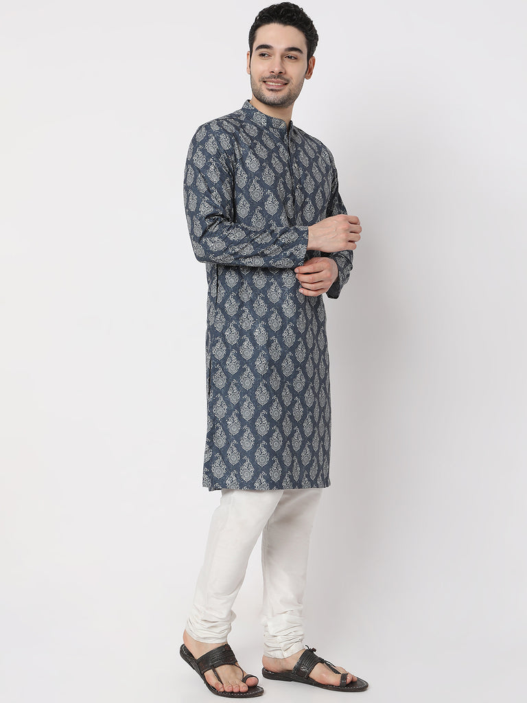 Regular Fit Jacquard All Over Digital Printed with Sequence Embroidery Kurta