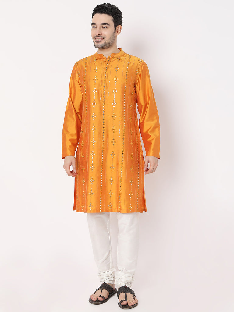 Regular Fit All Over Mirror Embroidered In Front Kurta