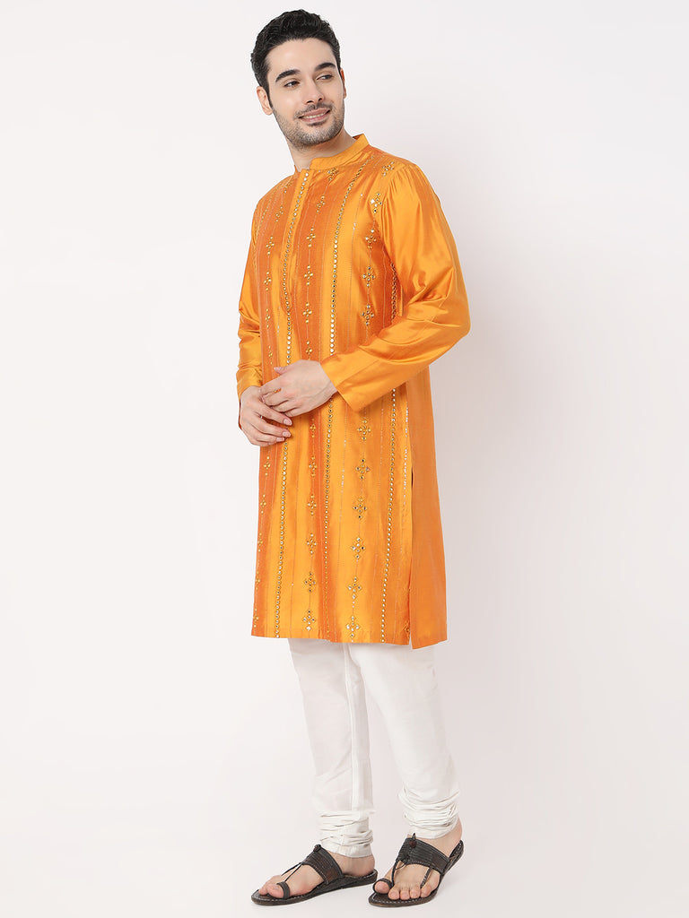 Regular Fit All Over Mirror Embroidered In Front Kurta