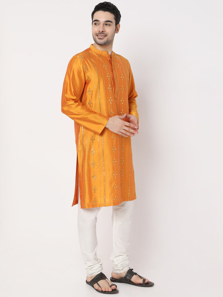 Regular Fit All Over Mirror Embroidered In Front Kurta