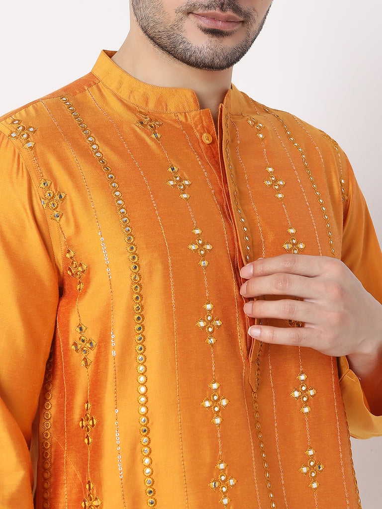 Regular Fit All Over Mirror Embroidered In Front Kurta