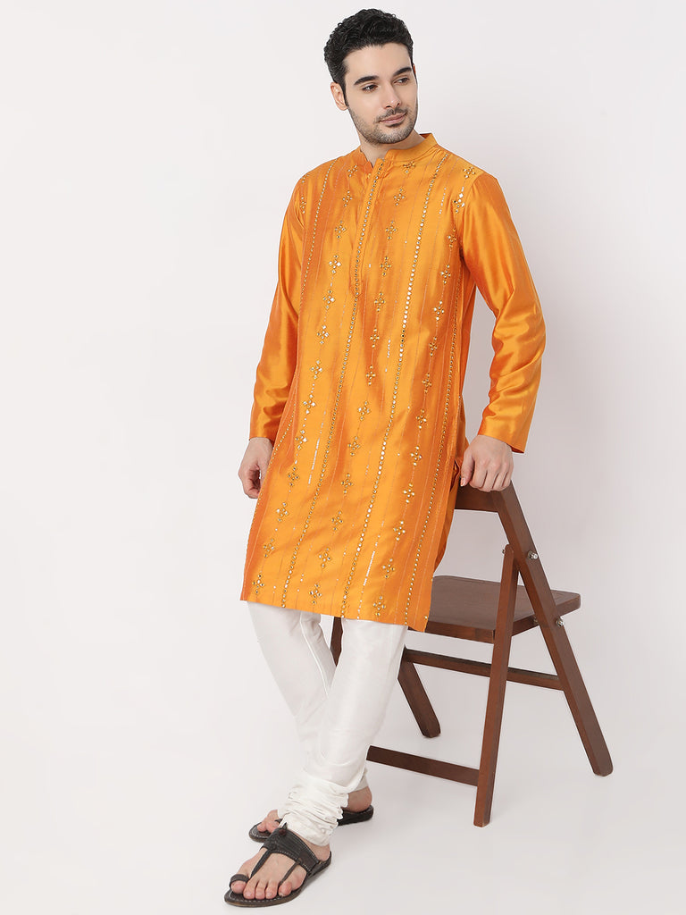 Regular Fit All Over Mirror Embroidered In Front Kurta