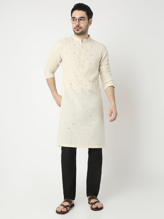 Straight Fit All Over Embroidered Full Sleeve Kurta