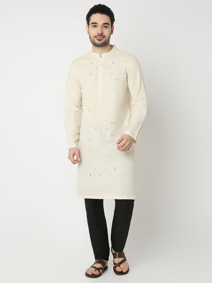 Straight Fit All Over Embroidered Full Sleeve Kurta