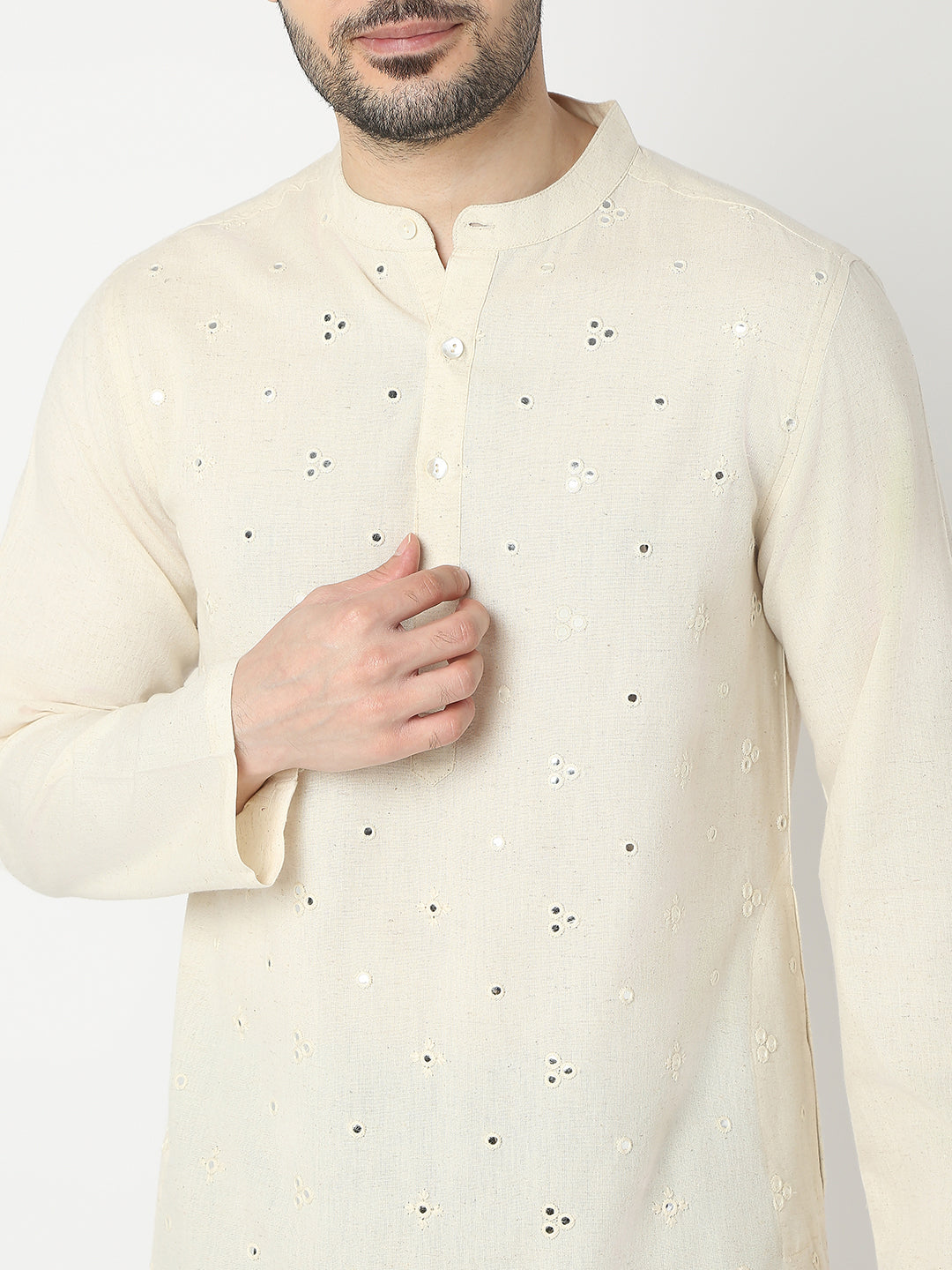 Straight Fit All Over Embroidered Full Sleeve Kurta