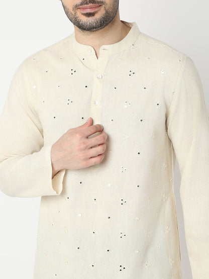 Straight Fit All Over Embroidered Full Sleeve Kurta