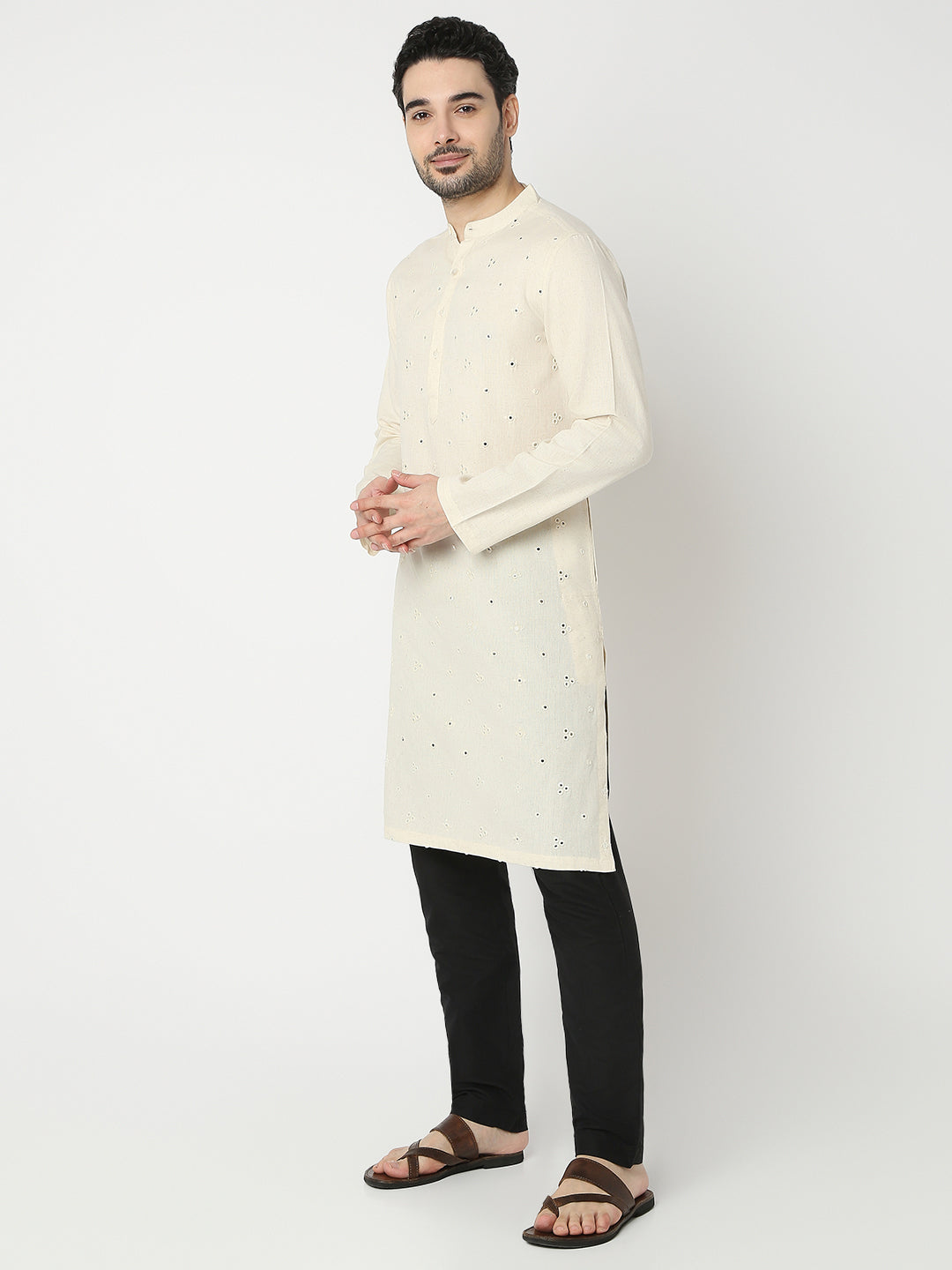 Straight Fit All Over Embroidered Full Sleeve Kurta
