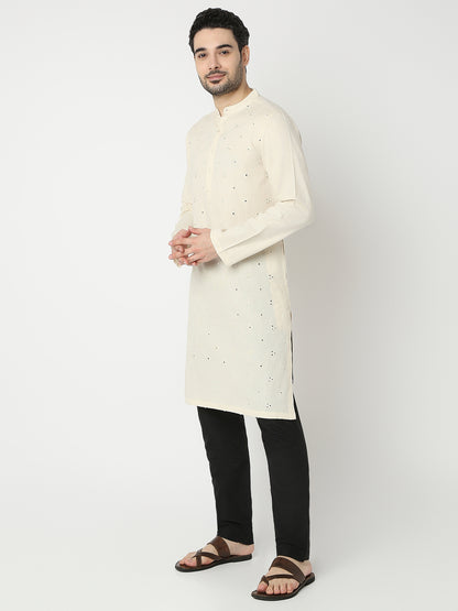 Straight Fit All Over Embroidered Full Sleeve Kurta