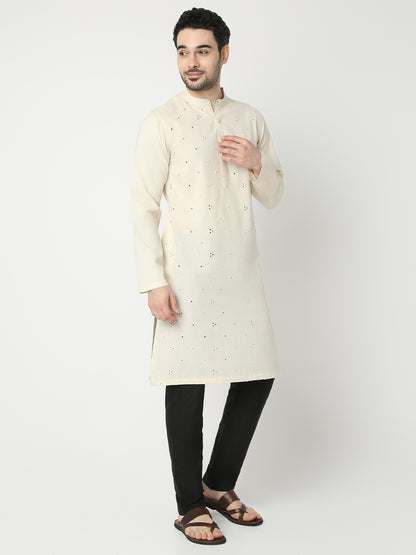 Straight Fit All Over Embroidered Full Sleeve Kurta
