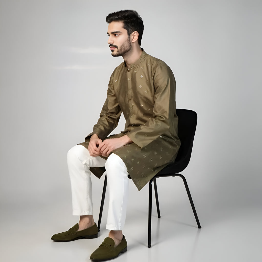 Embroidered Sequins Long Kurta