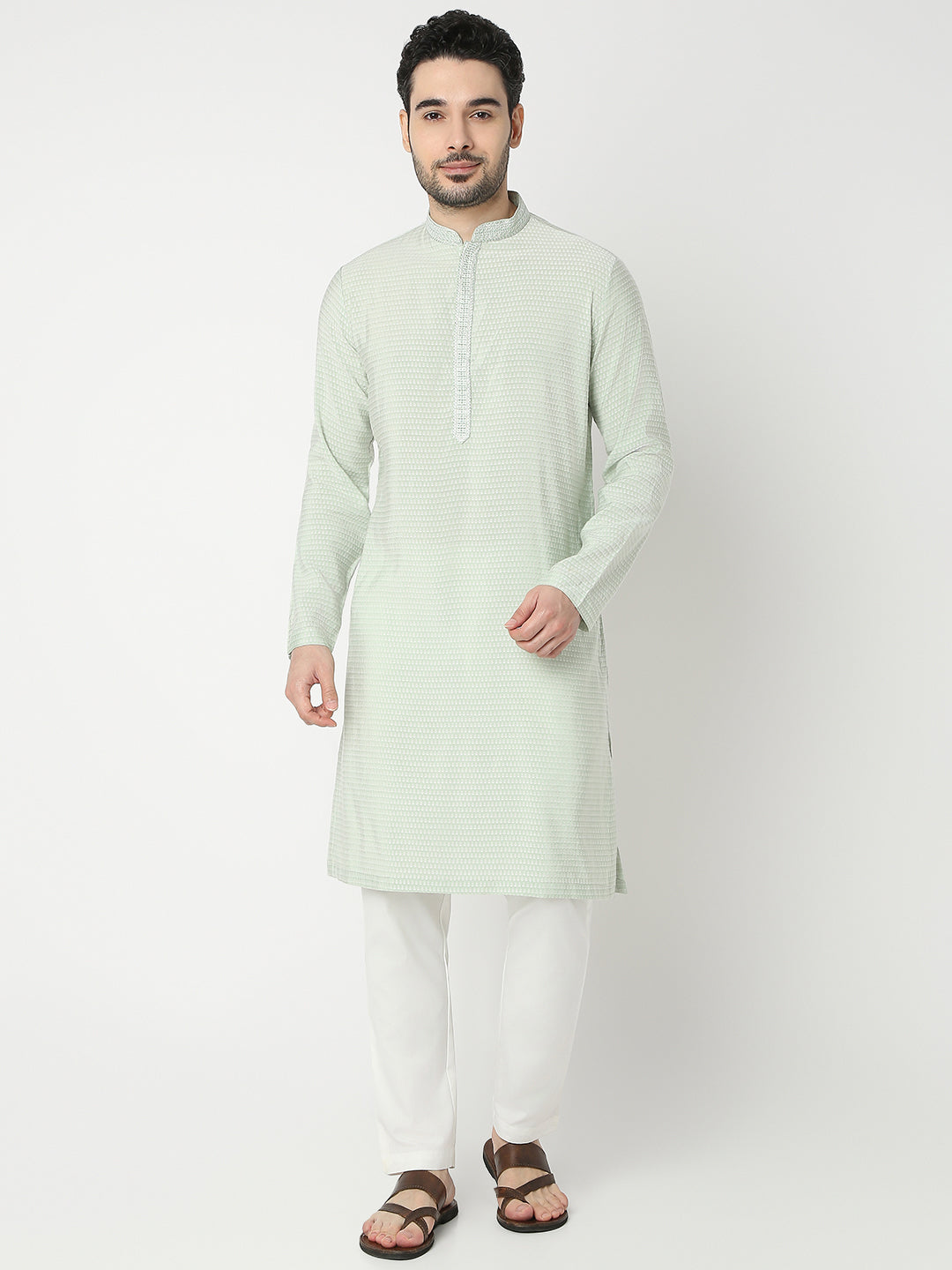 Straight Fit Jacquard Full Sleeve Kurta