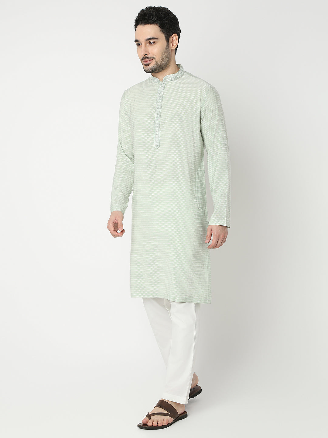 Straight Fit Jacquard Full Sleeve Kurta
