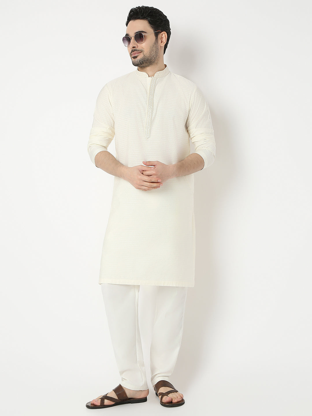 Straight Fit Jacquard Full Sleeve Kurta
