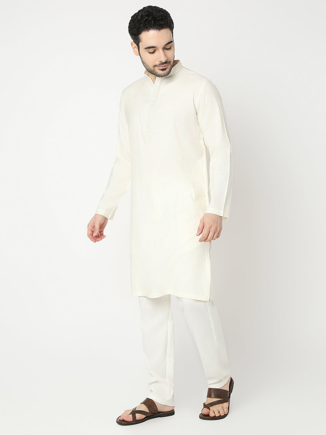 Straight Fit Jacquard Full Sleeve Kurta