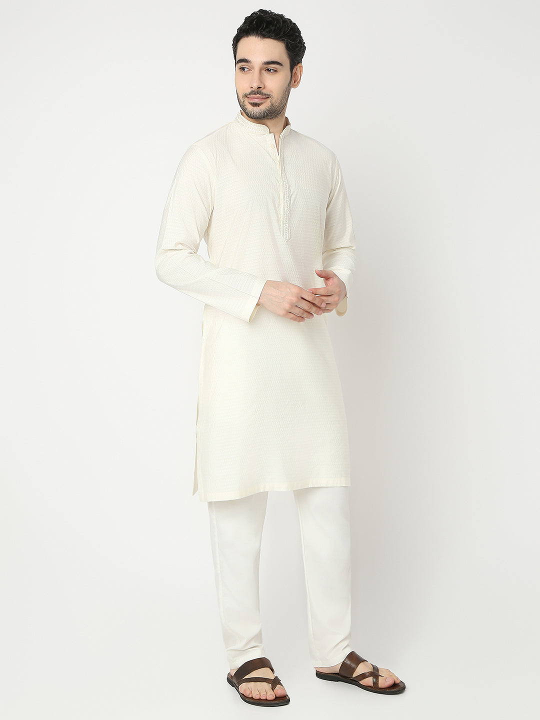 Straight Fit Jacquard Full Sleeve Kurta