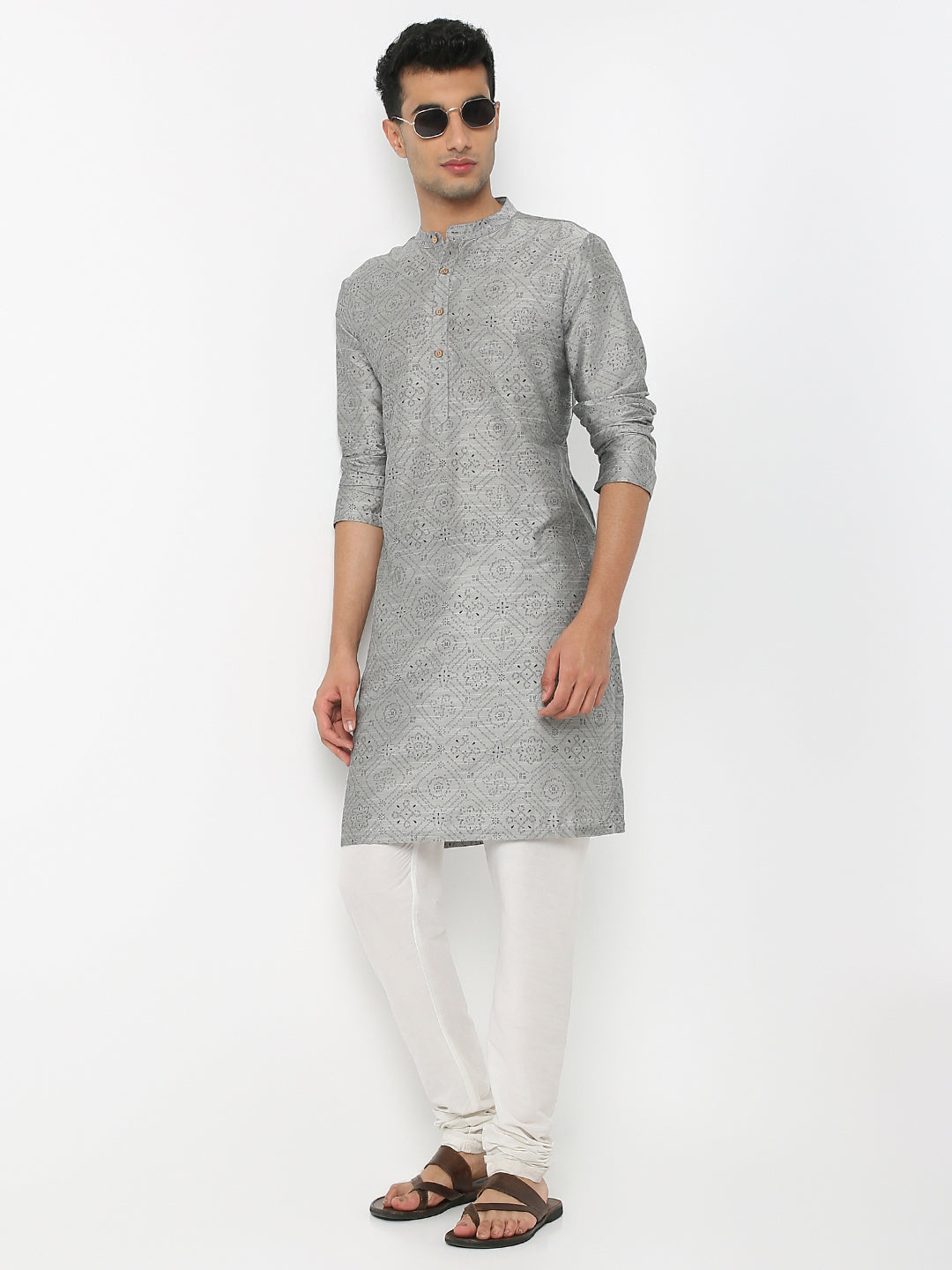 Straight Fit Printed Mandarin Collar Full Sleeve Kurta