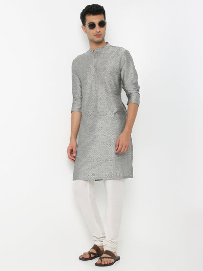 Straight Fit Printed Mandarin Collar Full Sleeve Kurta
