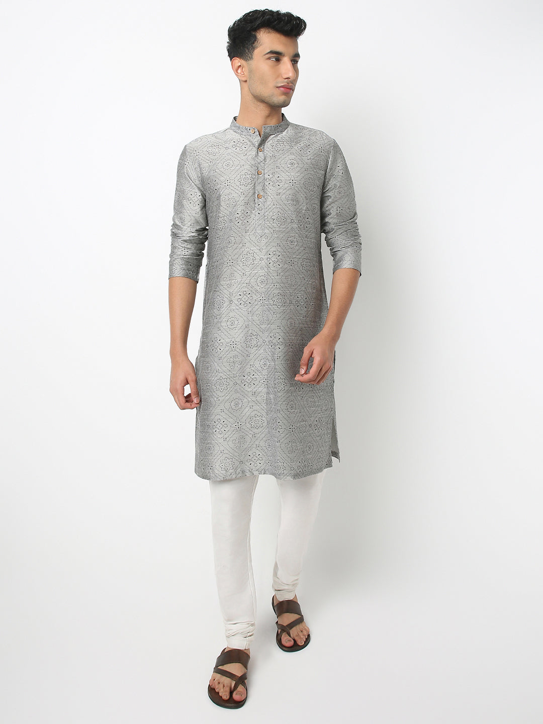 Straight Fit Printed Mandarin Collar Full Sleeve Kurta