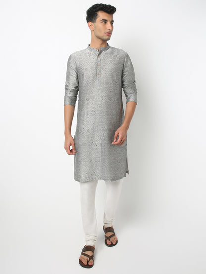 Straight Fit Printed Mandarin Collar Full Sleeve Kurta