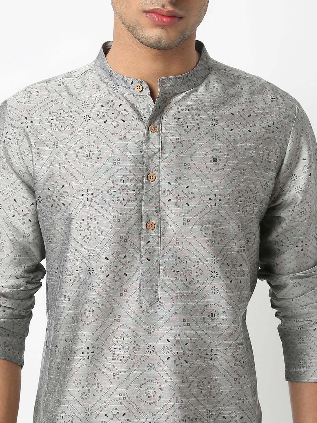 Straight Fit Printed Mandarin Collar Full Sleeve Kurta