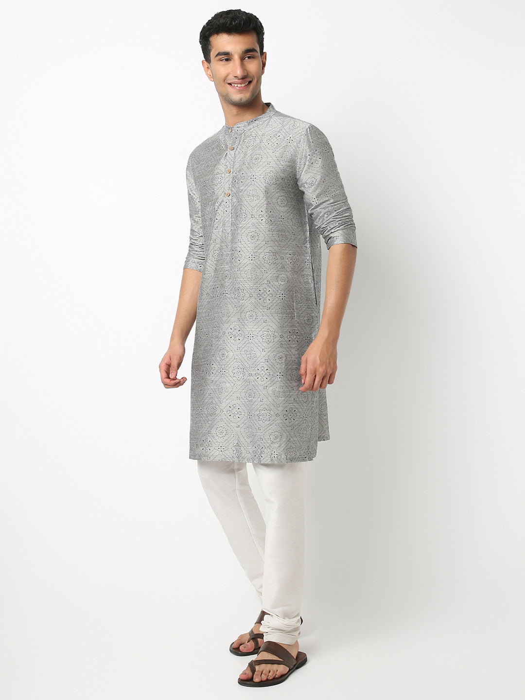 Straight Fit Printed Mandarin Collar Full Sleeve Kurta