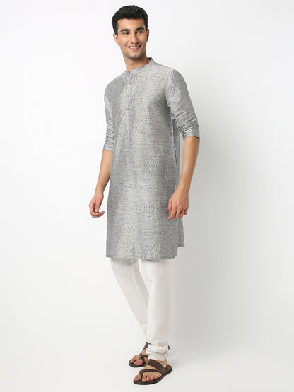 Straight Fit Printed Mandarin Collar Full Sleeve Kurta
