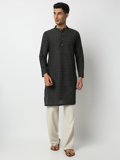 Straight Fit Printed Mandarin Collar Full Sleeve Kurta