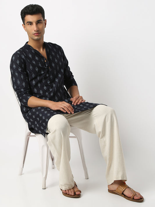 Straight Fit Printed Mandarin Collar Full Sleeve Kurta